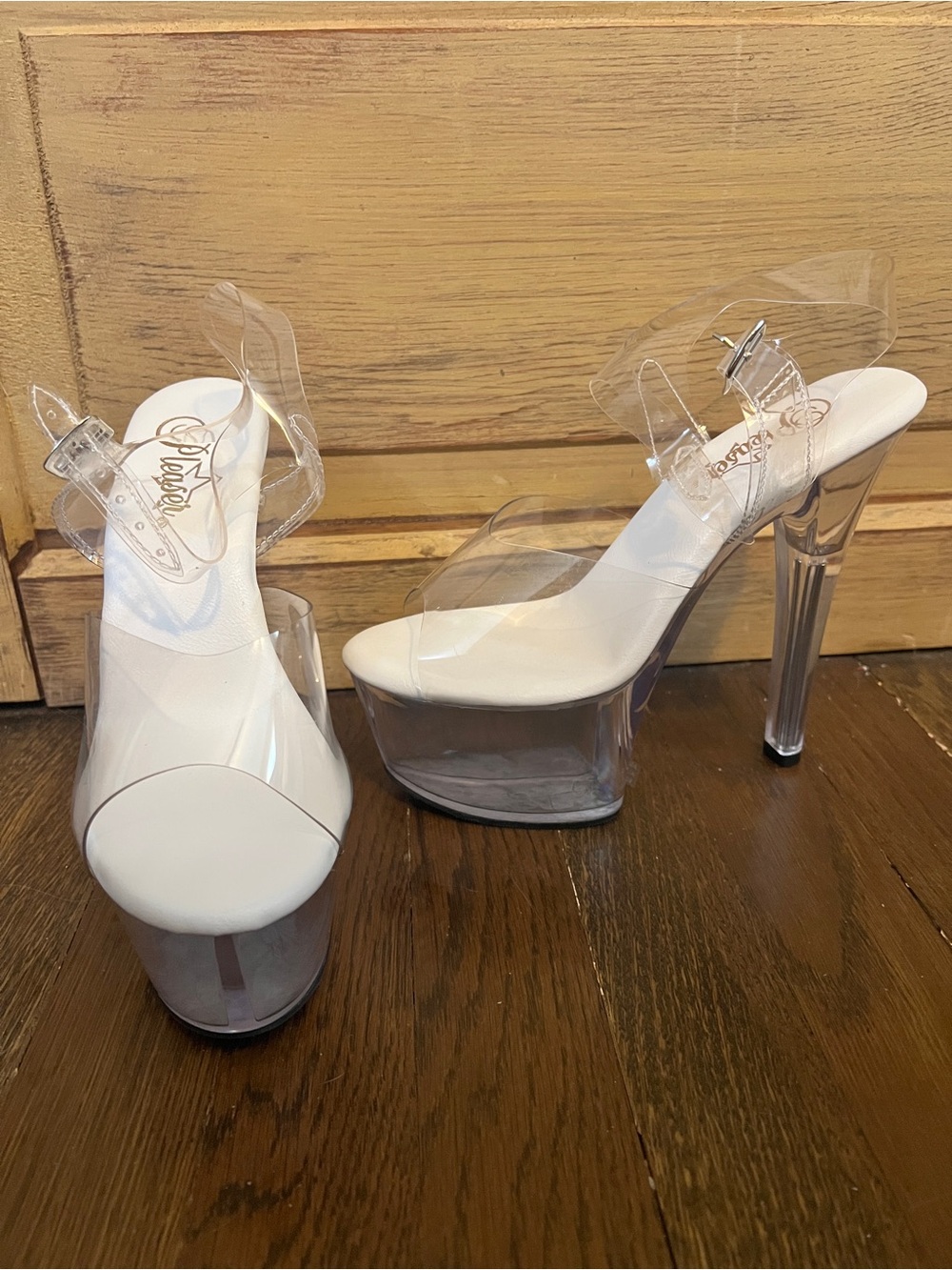 NEW IN BOX- Pleaser White and Clear Platform Stiletto Heels